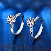 Classic Six Claw Moissanite Crown Ring, 925 Sterling Silver (Adjustable)