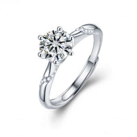 Classic Six Claw Moissanite Crown Ring, 925 Sterling Silver (Adjustable)