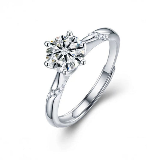 Classic Six Claw Moissanite Crown Ring, 925 Sterling Silver (Adjustable)