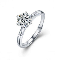 Classic Six Claw Moissanite Crown Ring, 925 Sterling Silver (Adjustable)