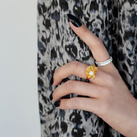 Irregular Flower Shell Pearl Adjustable Ring, 925 Sterling Silver