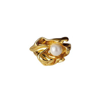 Irregular Flower Shell Pearl Adjustable Ring, 925 Sterling Silver