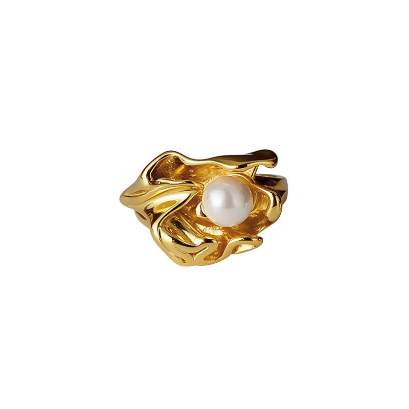 Irregular Flower Shell Pearl Adjustable Ring, 925 Sterling Silver