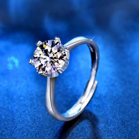 Simple Six-Claw Moissanite Crystal 925 Sterling Silver Adjustable Ring