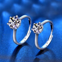 Simple Six-Claw Moissanite Crystal 925 Sterling Silver Adjustable Ring