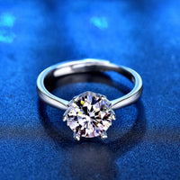 Simple Six-Claw Moissanite Crystal 925 Sterling Silver Adjustable Ring