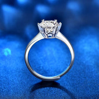 Simple Six-Claw Moissanite Crystal 925 Sterling Silver Adjustable Ring