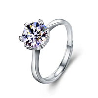Simple Six-Claw Moissanite Crystal 925 Sterling Silver Adjustable Ring