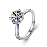 Simple Six-Claw Moissanite Crystal 925 Sterling Silver Adjustable Ring