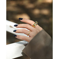 Natural Crystal Ball 925 Sterling Silver Adjustable Ring