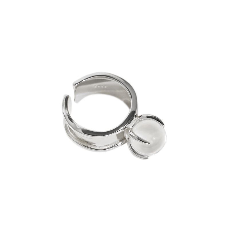 Natural Crystal Ball 925 Sterling Silver Adjustable Ring