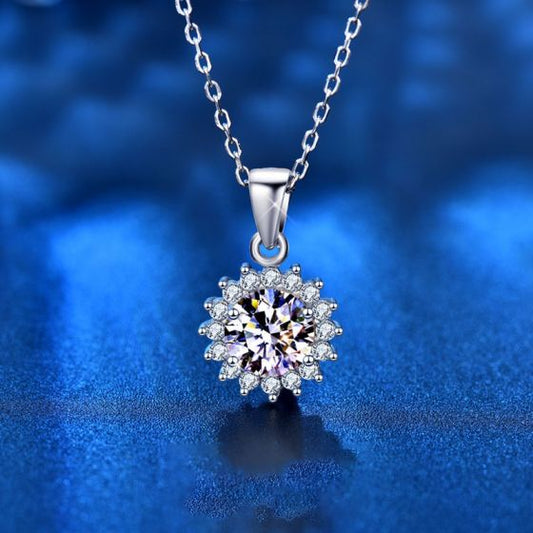 Sunflower Cubic Zirconia 925 Sterling Silver Necklace