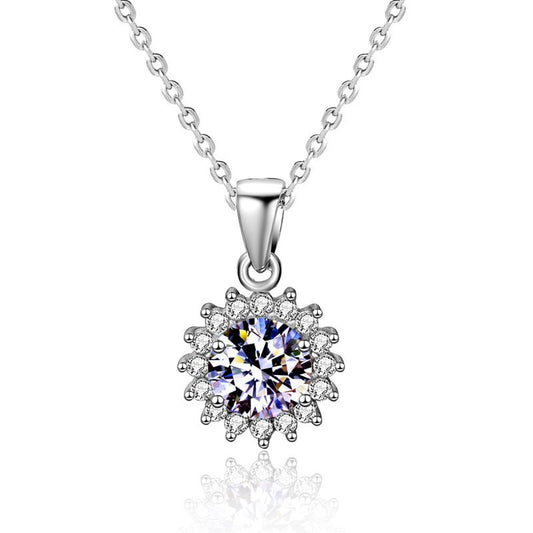 Sunflower Cubic Zirconia 925 Sterling Silver Necklace