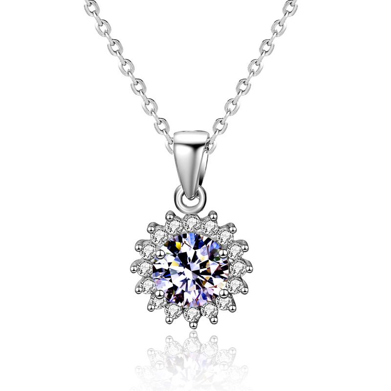 Sunflower Cubic Zirconia 925 Sterling Silver Necklace