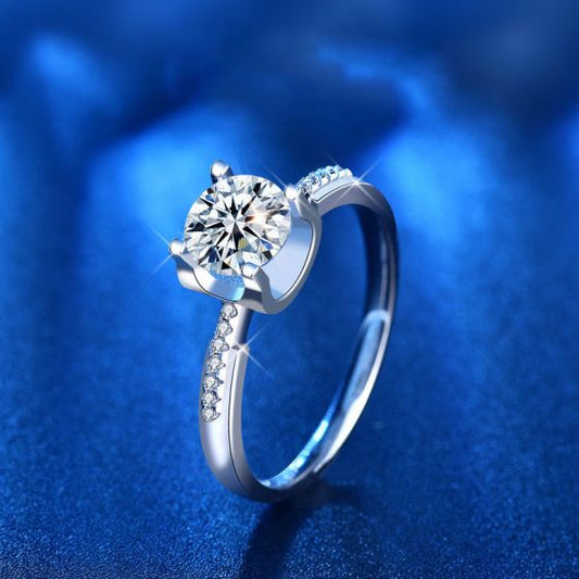 Cowhead Four Claw Moissanite Ring, 925 Sterling Silver