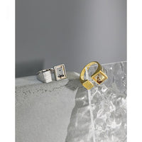 Geometry Square Natural Agate Sterling Silver Adjustable Ring