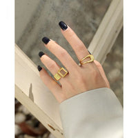 Geometry Square Natural Agate Sterling Silver Adjustable Ring