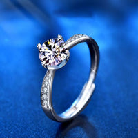 Classic Four-Claw Round Moissanite Sterling Silver Adjustable Ring