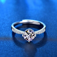 Classic Four-Claw Round Moissanite Sterling Silver Adjustable Ring