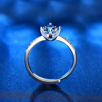 Classic Four-Claw Round Moissanite Sterling Silver Adjustable Ring