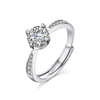 Classic Four-Claw Round Moissanite Sterling Silver Adjustable Ring