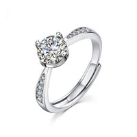 Classic Four-Claw Round Moissanite Sterling Silver Adjustable Ring