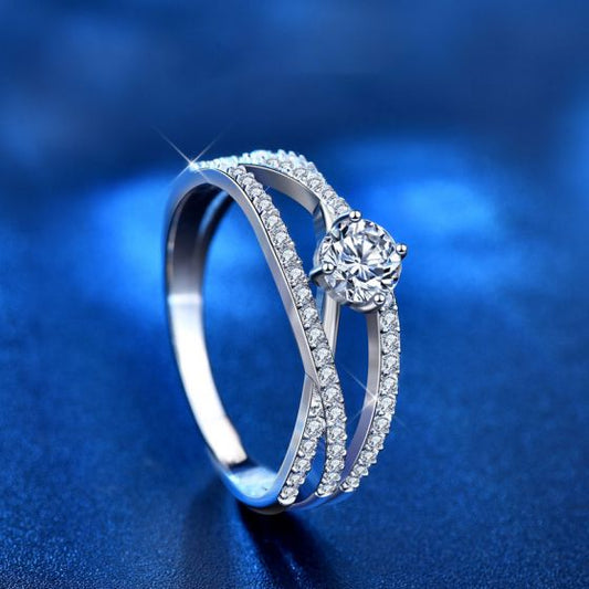 Triple Layer Cross Moissanite Ring