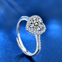 Honey Moon Heart Cubic Zirconia Adjustable 925 Sterling Silver Ring