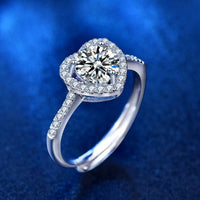 Honey Moon Heart Cubic Zirconia Adjustable 925 Sterling Silver Ring