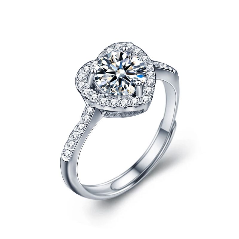 Honey Moon Heart Cubic Zirconia Adjustable 925 Sterling Silver Ring