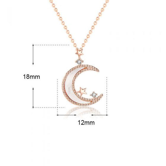 Mother of Shell Crescent Moon CZ Necklace