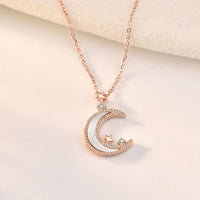 Mother of Shell Crescent Moon Crystal Necklace