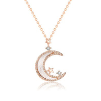 Mother of Shell Crescent Moon Crystal Necklace