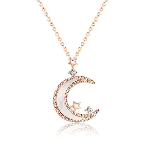 Mother of Shell Crescent Moon CZ Necklace