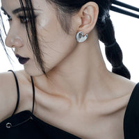 Modern Geometry Round 925 Sterling Silver Stud Earrings