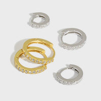 Mini Geometry Crystal Circle Huggie Hoop Earrings, 925 Sterling Silver