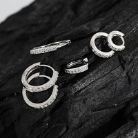 Mini Geometry Crystal Circle Huggie Hoop Earrings, 925 Sterling Silver