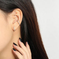 Mini Geometry Crystal Circle Huggie Hoop Earrings, 925 Sterling Silver