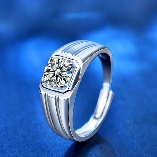 Men's Geometry Square Moissanite CZ Ring in 925 Sterling Silver