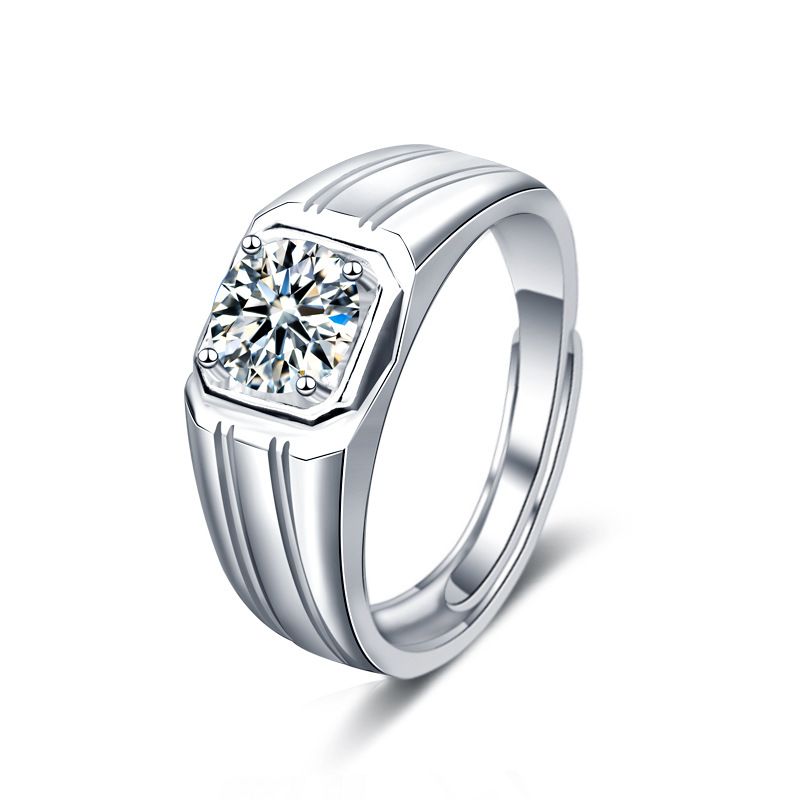 Men's Geometry Square Moissanite Crystal Ring in 925 Sterling Silver