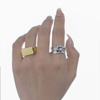 Glossy Geometry Rectangle Sterling Silver Adjustable Ring