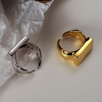 Glossy Geometry Rectangle Sterling Silver Adjustable Ring