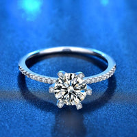 Six-Claw Moissanite Flower Ring, 925 Sterling Silver