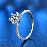 Six-Claw Moissanite Flower Ring, 925 Sterling Silver