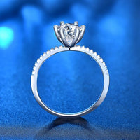 Six-Claw Moissanite Flower Ring, 925 Sterling Silver