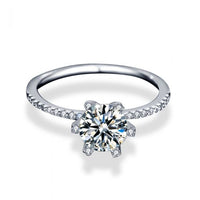 Six-Claw Moissanite Flower Ring, 925 Sterling Silver