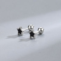 Black Epoxy Star Stud Earrings with Gold Border, 925 Sterling Silver