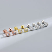 Classic Round Crystal 925 Sterling Silver Screw Stud Earrings