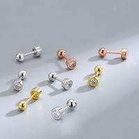 Classic Round Crystal 925 Sterling Silver Screw Stud Earrings