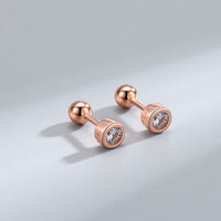 Classic Round Crystal 925 Sterling Silver Screw Stud Earrings